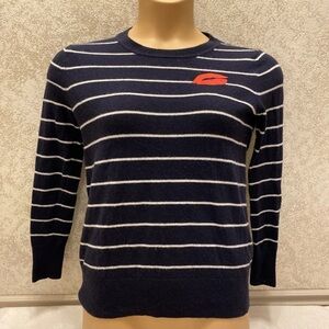 Banana Republic Navy and White Striped Sweater with Red Lip Accent